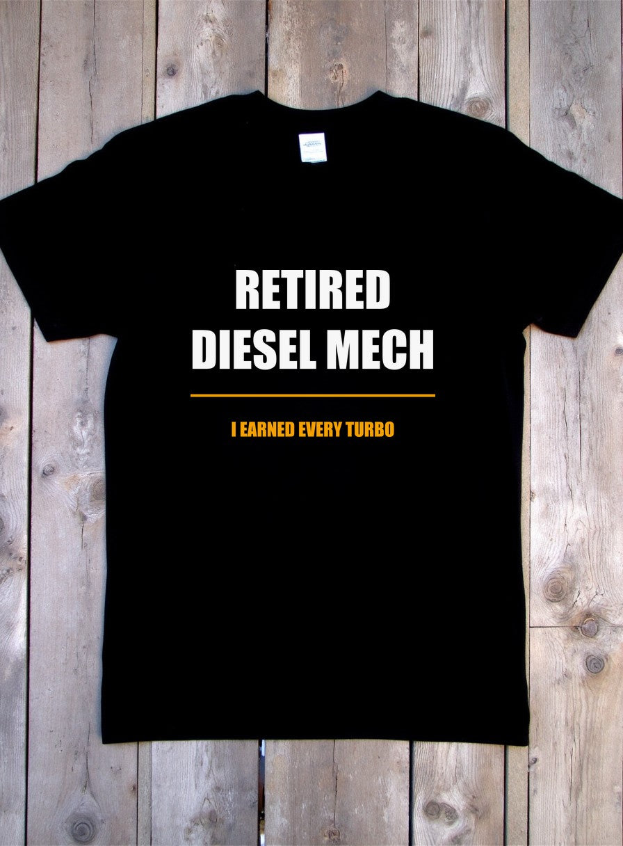 I Earned Every Turbo Shirt, Retired Diesel Mechanic Father's Day Gift, Funny Bella Canvas Tee — flat lay photo