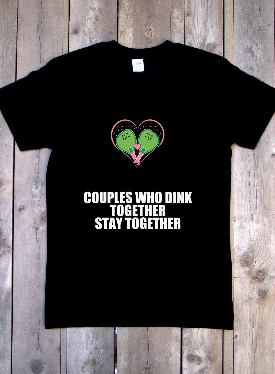 Couples Who Dink Together Stay Together Shirt — flat lay photo