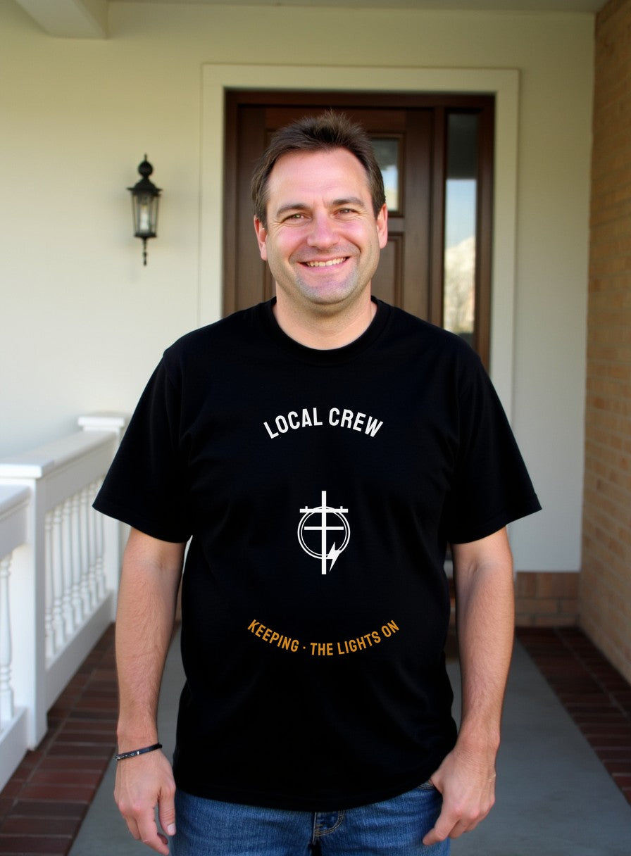Keeping The Lights On Electrician Shirt — worn lifestyle photo