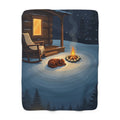 Sleeping Dog by the Campfire Sherpa Throw Blanket - Cozy Cabin Porch at Night, Dog Lover Gift, Winter Cabin Decor