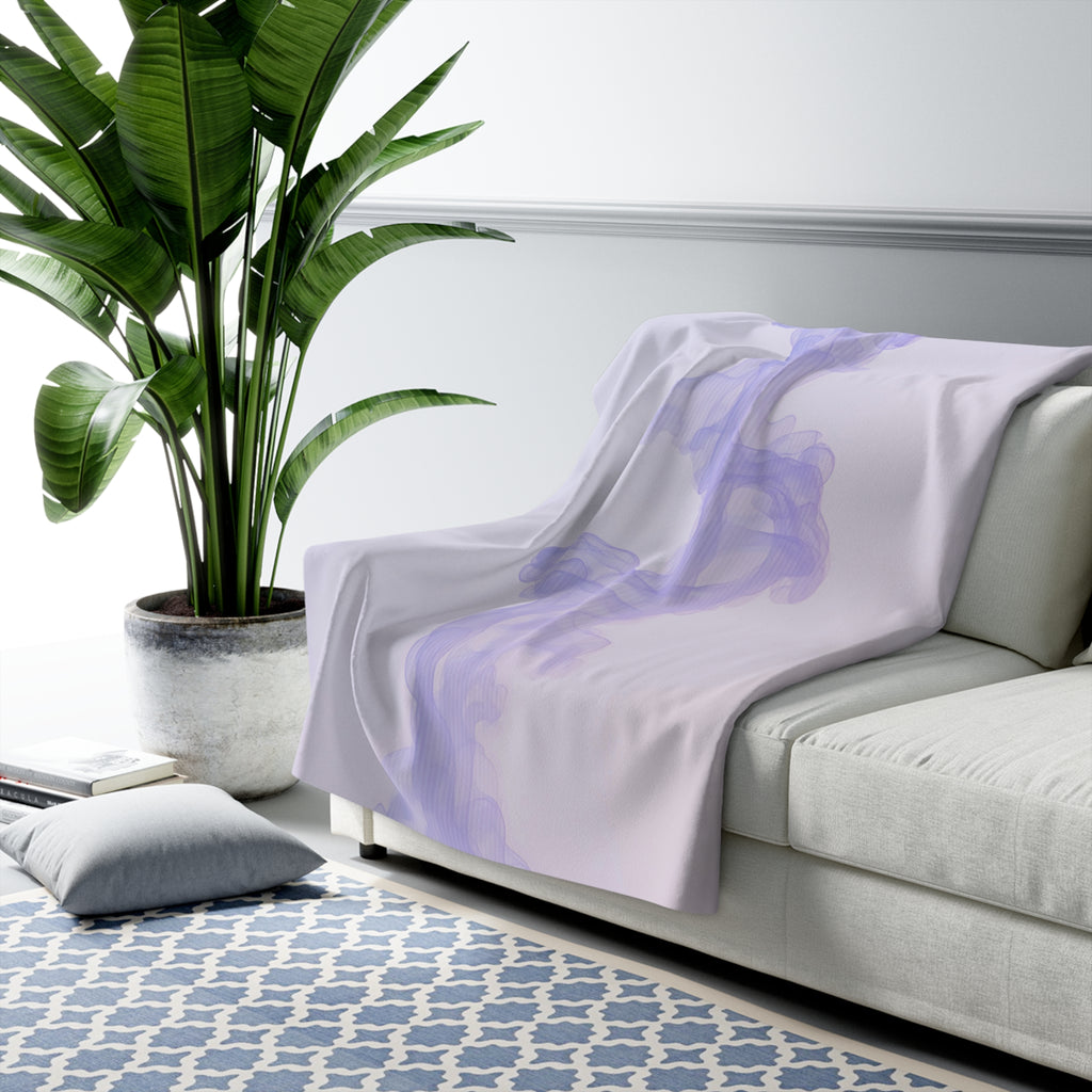 Lavender Smoke Sherpa Throw Blanket - Soft Purple Abstract Wisp on Pale Lilac, Modern Minimalist Decor