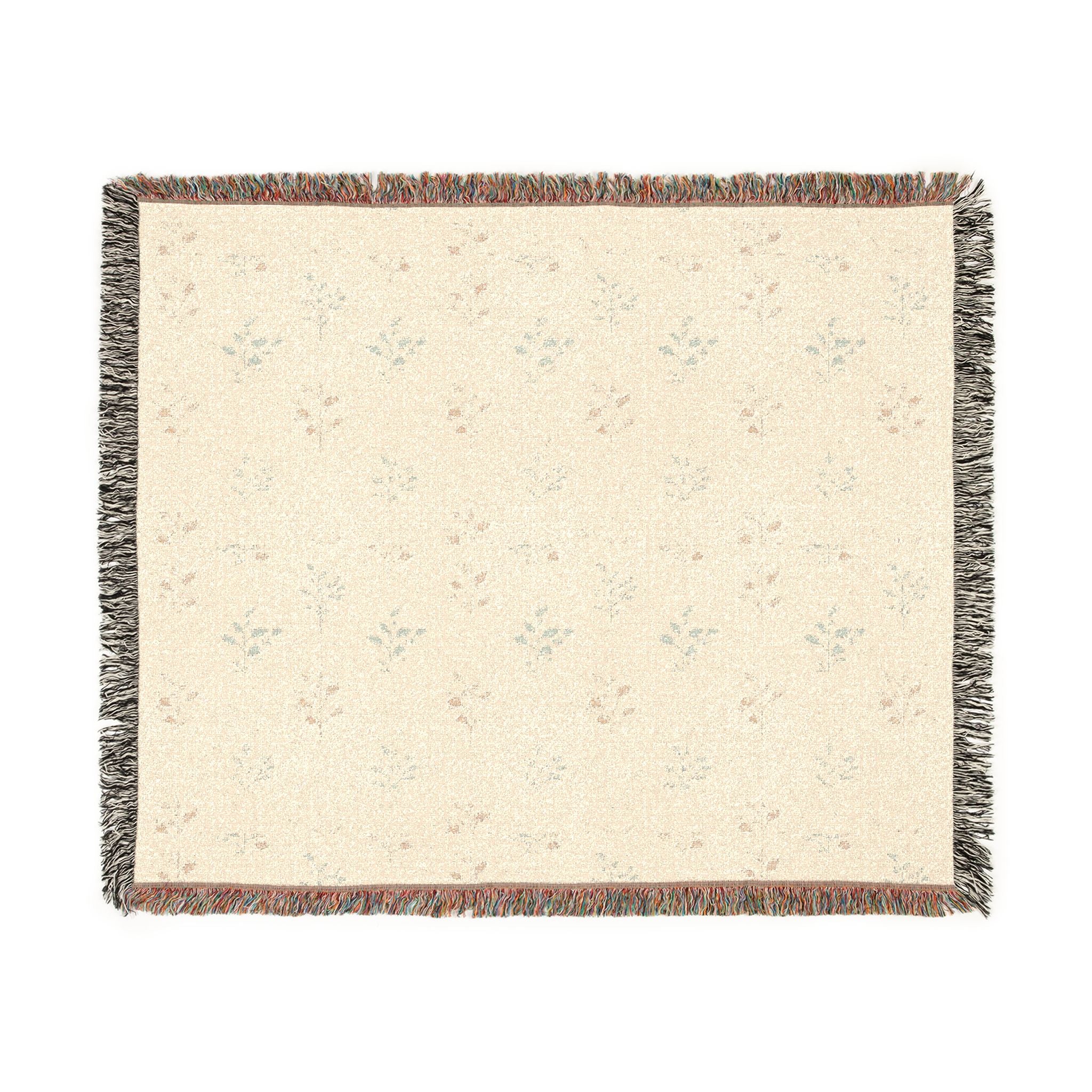 Fern & Seedhead Woven Throw Blanket - Jacquard Woven Botanical, Patina Blue & Terracotta - Mossbridge