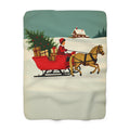 Vintage Christmas Sleigh Sherpa Throw Blanket - Retro Red Sleigh in the Snow