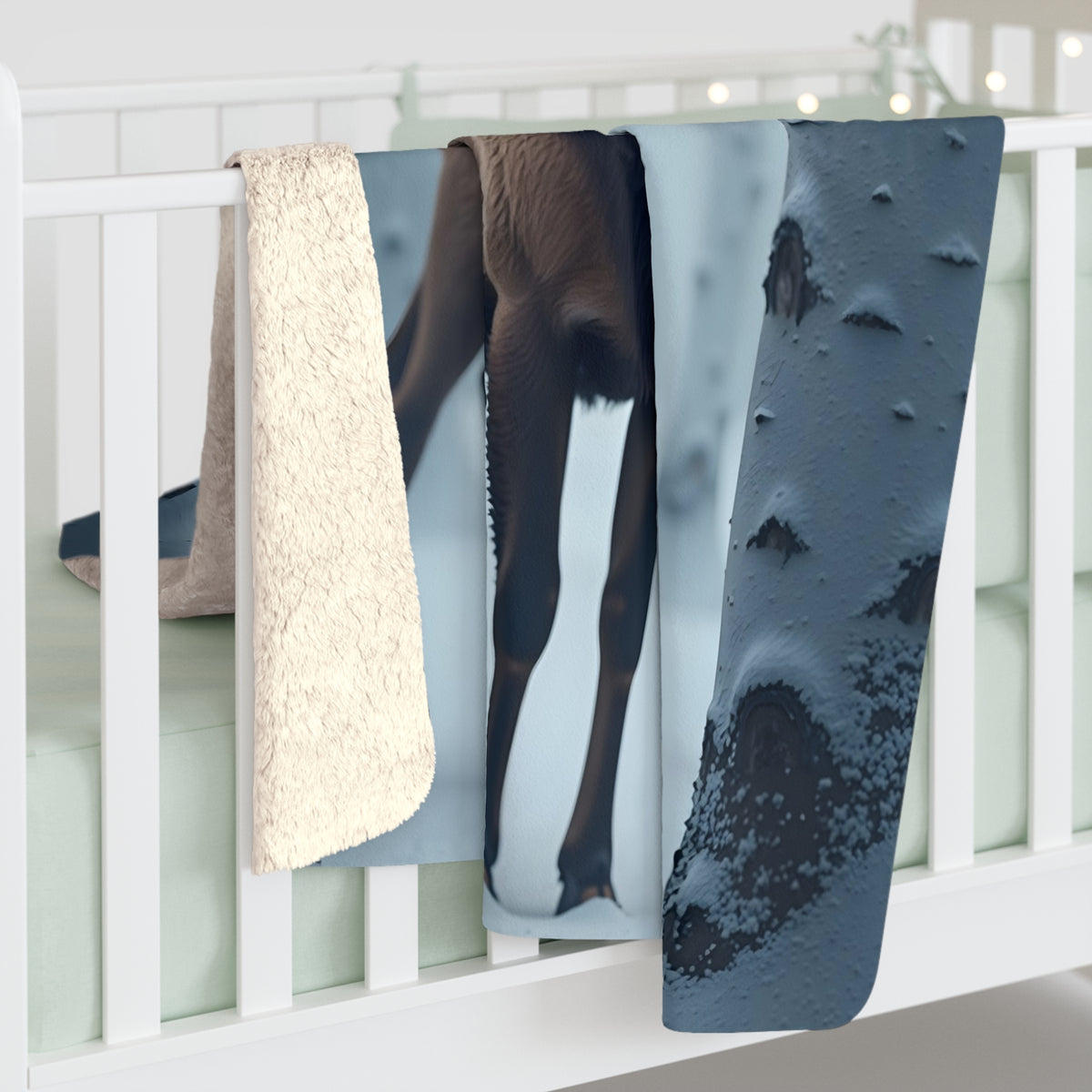 Winter Stag Sherpa Throw Blanket - Majestic Deer Among Snowy Birch Trees