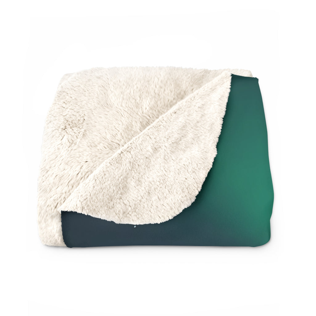 Northern Lights Cabin Sherpa Throw Blanket - Aurora Over a Frozen Lake Cabin