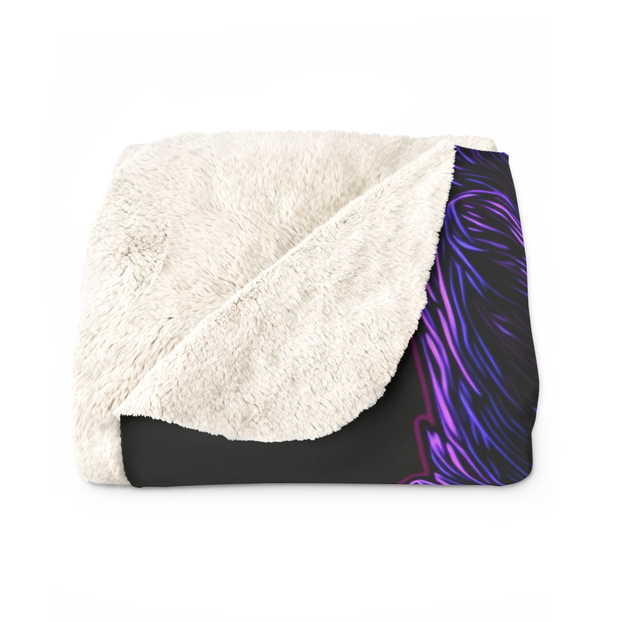 Neon Wolf Sherpa Throw Blanket - Glowing Purple & Violet Wolf Face, Cozy Fleece for Bedroom Dorm or Game Room - Wolf Lover Gift