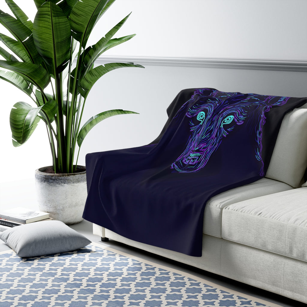 Neon Bear Sherpa Throw Blanket - Glowing Bear Portrait, Cozy Fleece Bedroom Dorm Game Room Gift