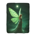 Luna Moth Fairy Sherpa Throw Blanket - Glowing Green Wings in a Moonlit Garden, Fantasy Fairycore Decor Gift