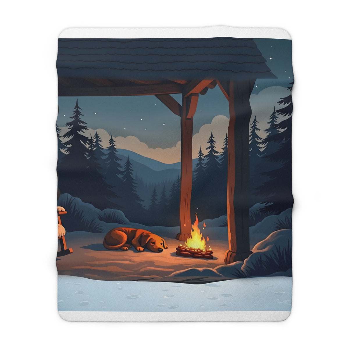 Sleeping Dog by the Fire Sherpa Throw Blanket - Cozy Cabin Porch Close-Up, Dog Lover Gift, Winter Cabin Throw