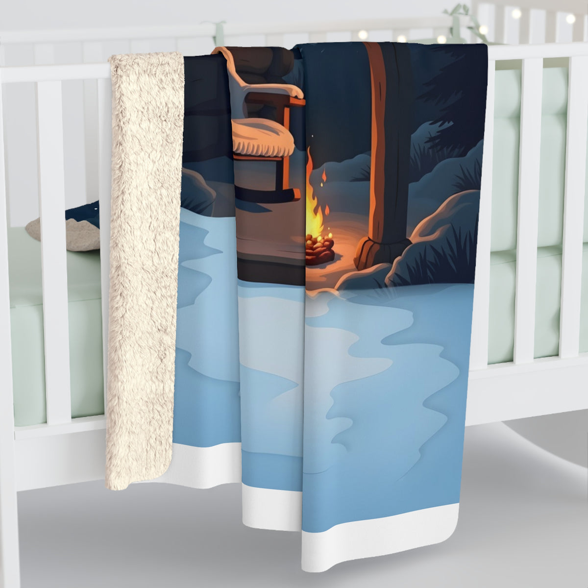 Campfire Dog Cabin Porch Sherpa Throw Blanket - Sleeping Dog Under a Starry Night Sky, Dog Lover Gift, Cabin Decor