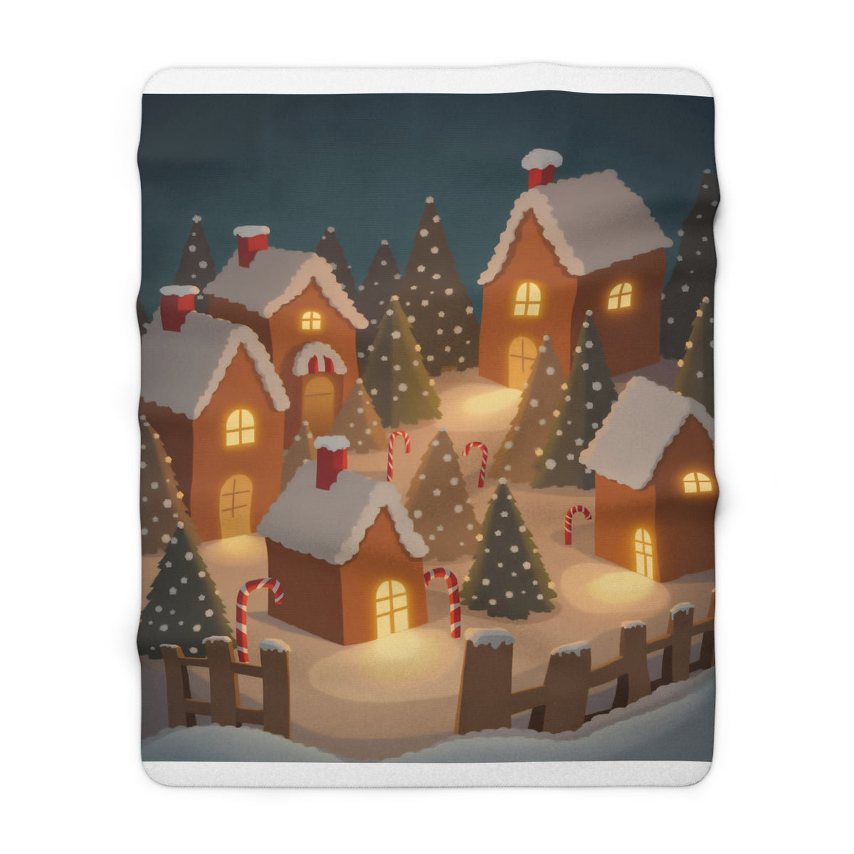 Gingerbread Village Sherpa Throw Blanket - Whimsical Cookie Houses in the Snow