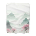 Cherry Blossom Misty Landscape Sherpa Throw Blanket from Kindling & Hammer