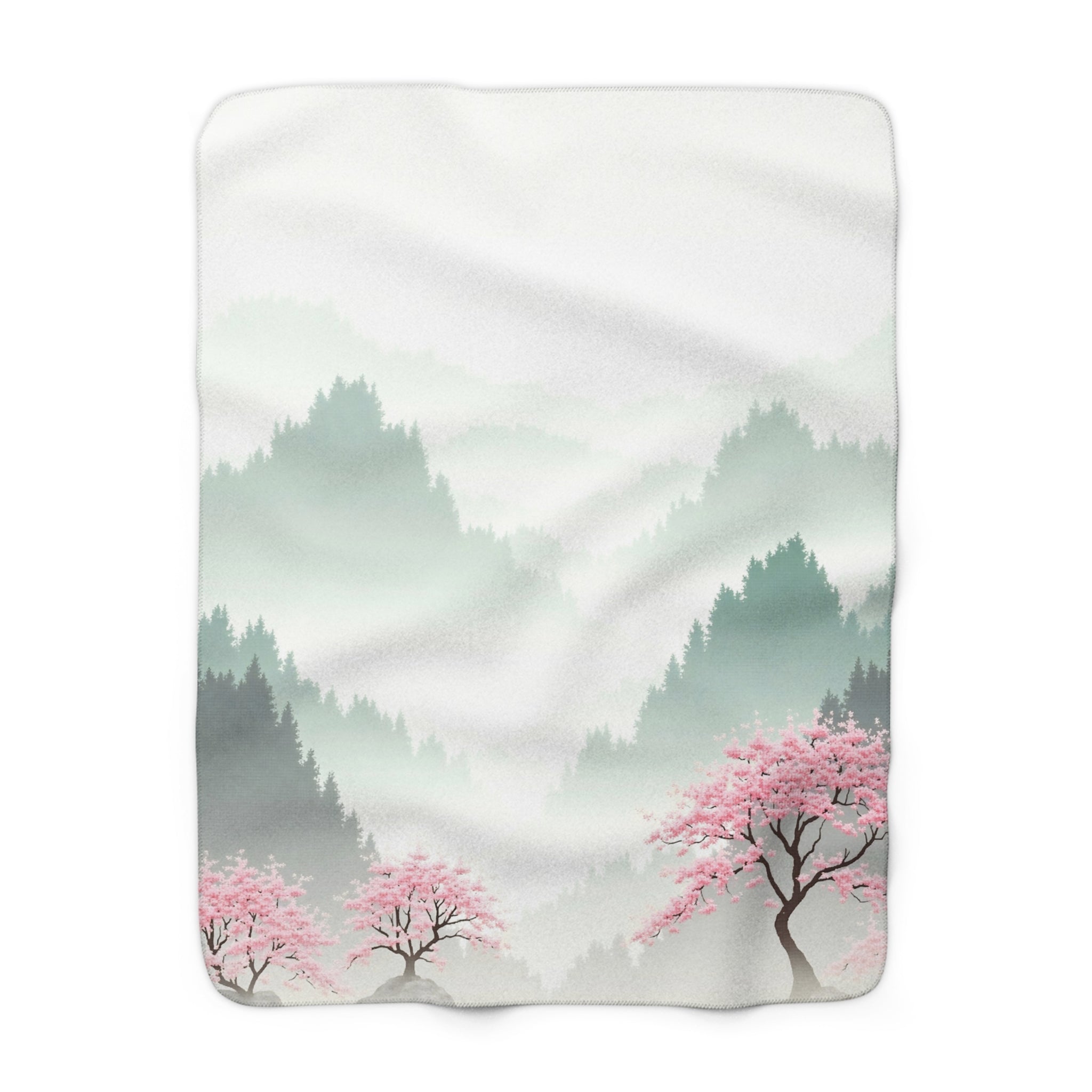 Cherry Blossom Misty Landscape Sherpa Throw Blanket from Kindling & Hammer