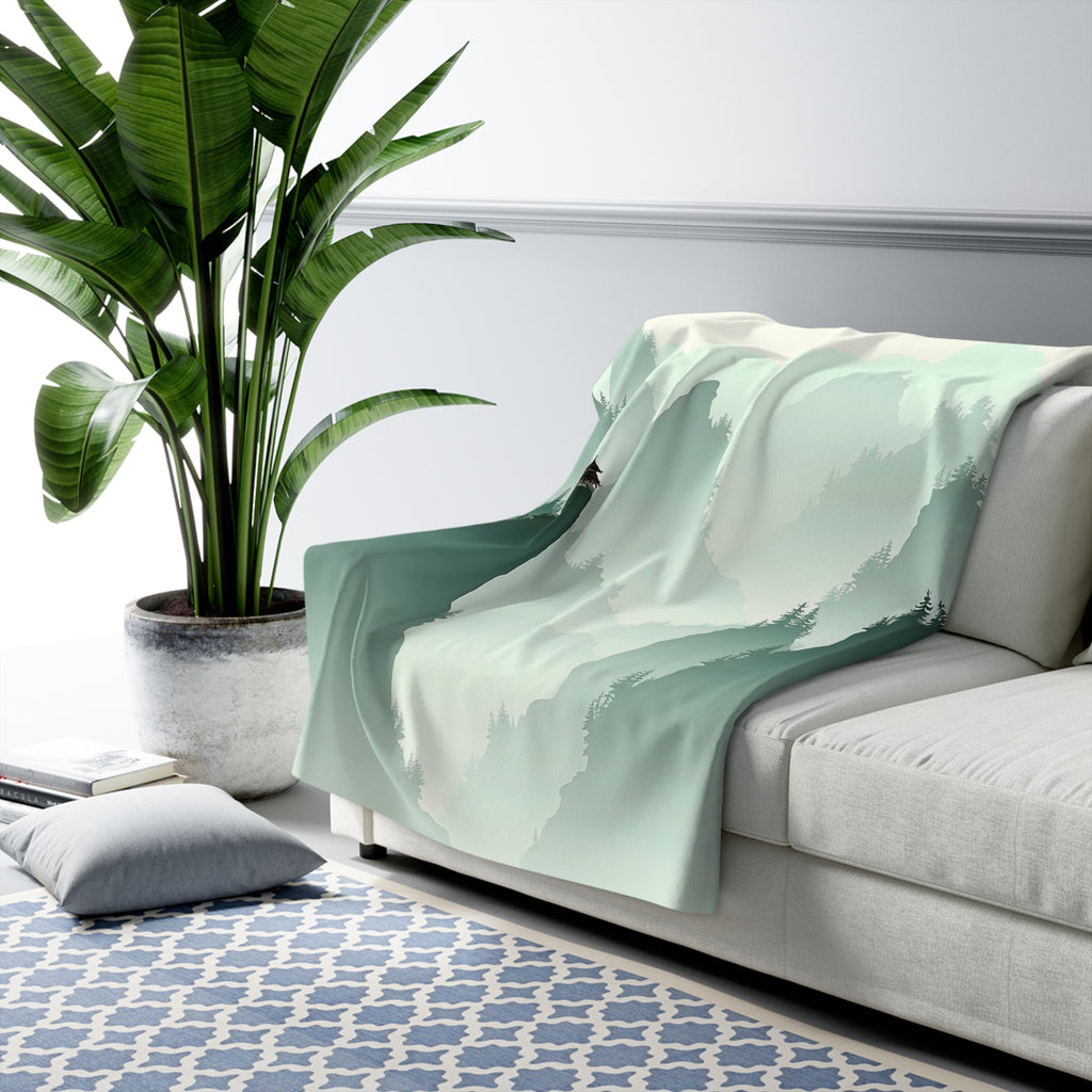Mountain Temple Misty Landscape Sherpa Throw Blanket - Zen Asian-Inspired Decor, Cozy Fleece Gift