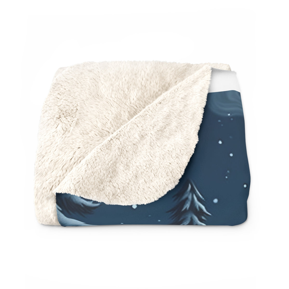 Cozy Winter Cabin Sherpa Throw Blanket - Snowy Log Cabin with Warm Glowing Windows