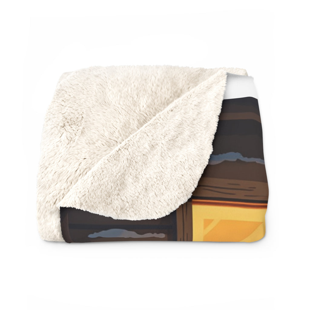 Sleeping Dog by the Campfire Sherpa Throw Blanket - Cozy Cabin Porch at Night, Dog Lover Gift, Winter Cabin Decor