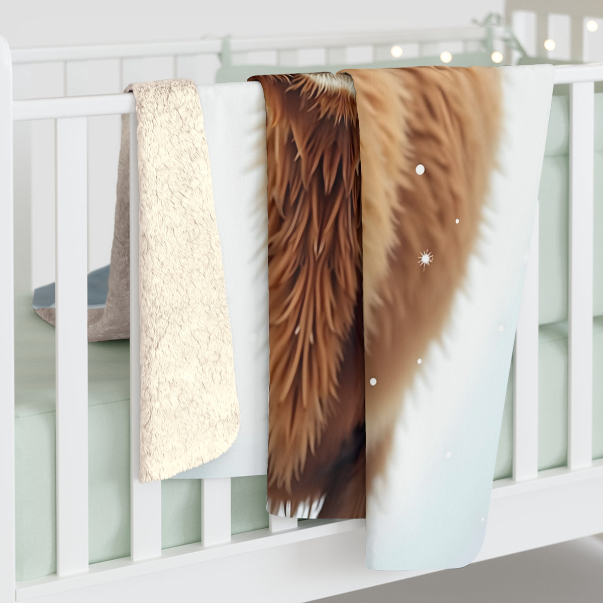 Highland Cow Winter Sherpa Throw Blanket - Shaggy Cow in Falling Snow