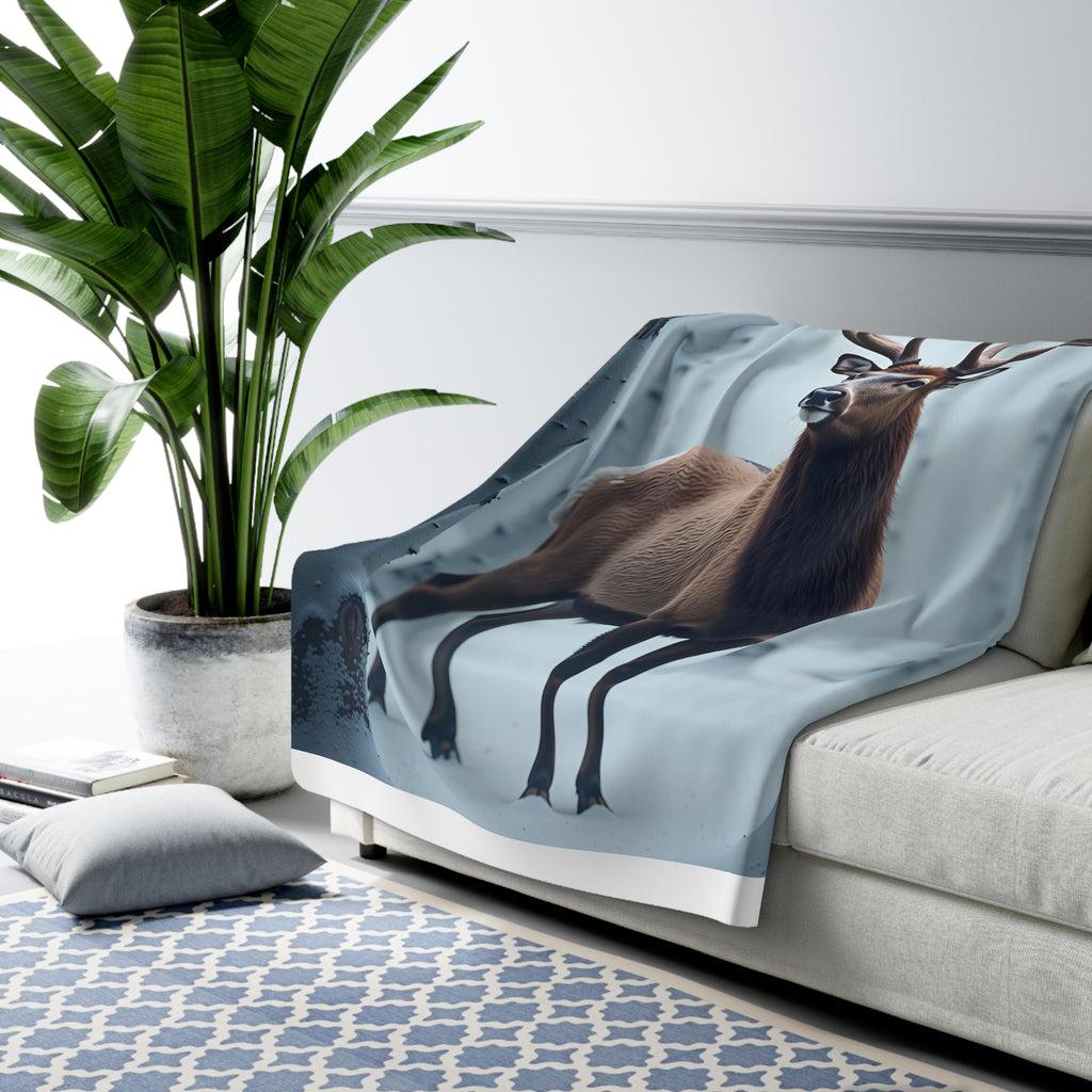 Winter Stag Sherpa Throw Blanket - Majestic Deer Among Snowy Birch Trees