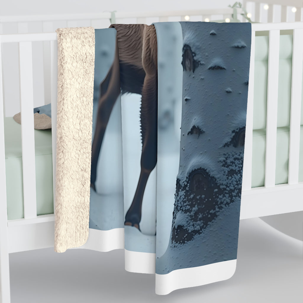 Winter Stag Sherpa Throw Blanket - Majestic Deer Among Snowy Birch Trees