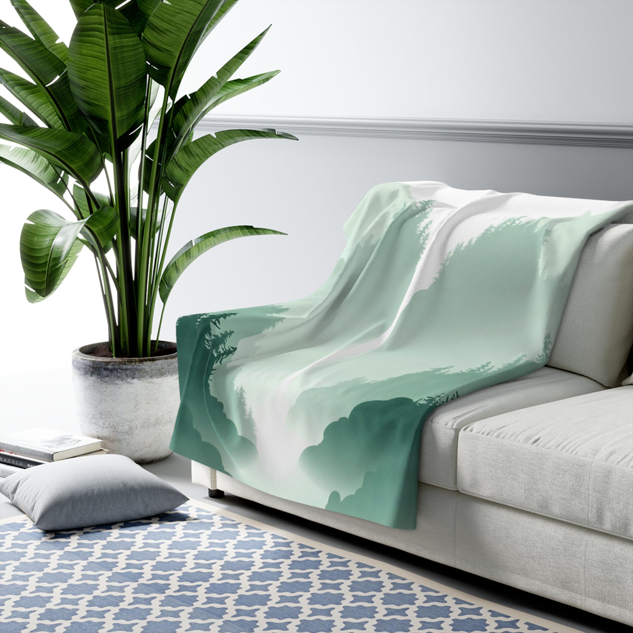 Waterfall Misty Landscape Sherpa Throw Blanket - Zen Asian-Inspired Decor, Cozy Fleece Gift