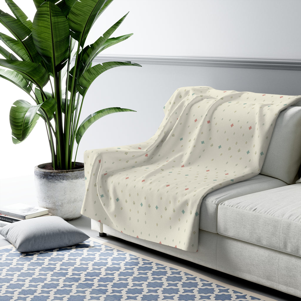 Soft Diamond Grid Sherpa Throw Blanket - Hand-Block Look in Sage & Dusty Rose - Mossbridge