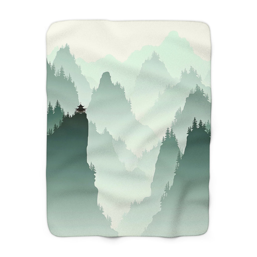 Mountain Temple Misty Landscape Sherpa Throw Blanket from Kindling & Hammer