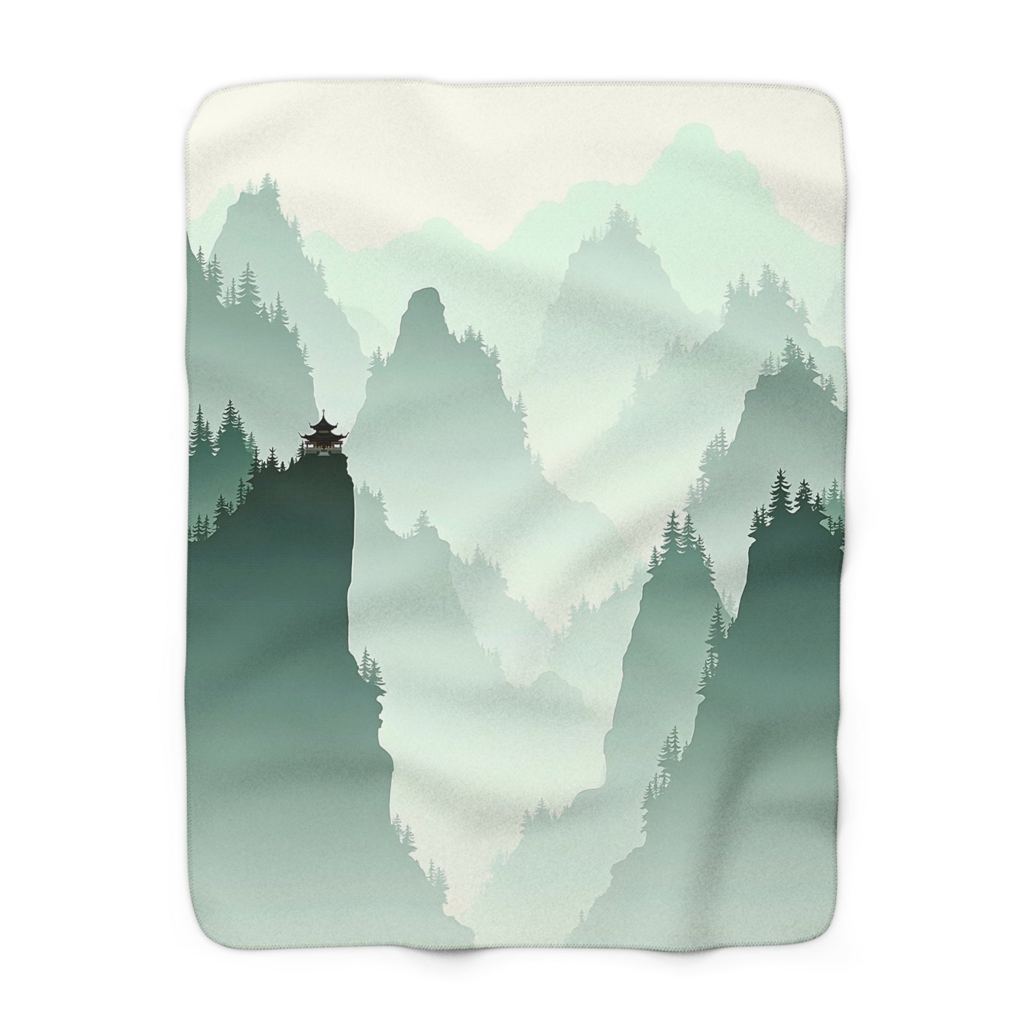 Mountain Temple Misty Landscape Sherpa Throw Blanket from Kindling & Hammer