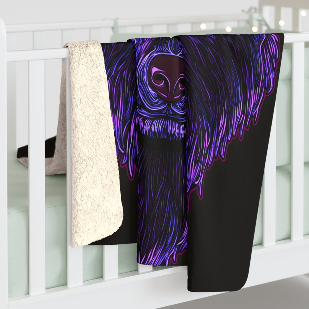 Neon Wolf Sherpa Throw Blanket - Glowing Purple & Violet Wolf Face, Cozy Fleece for Bedroom Dorm or Game Room - Wolf Lover Gift