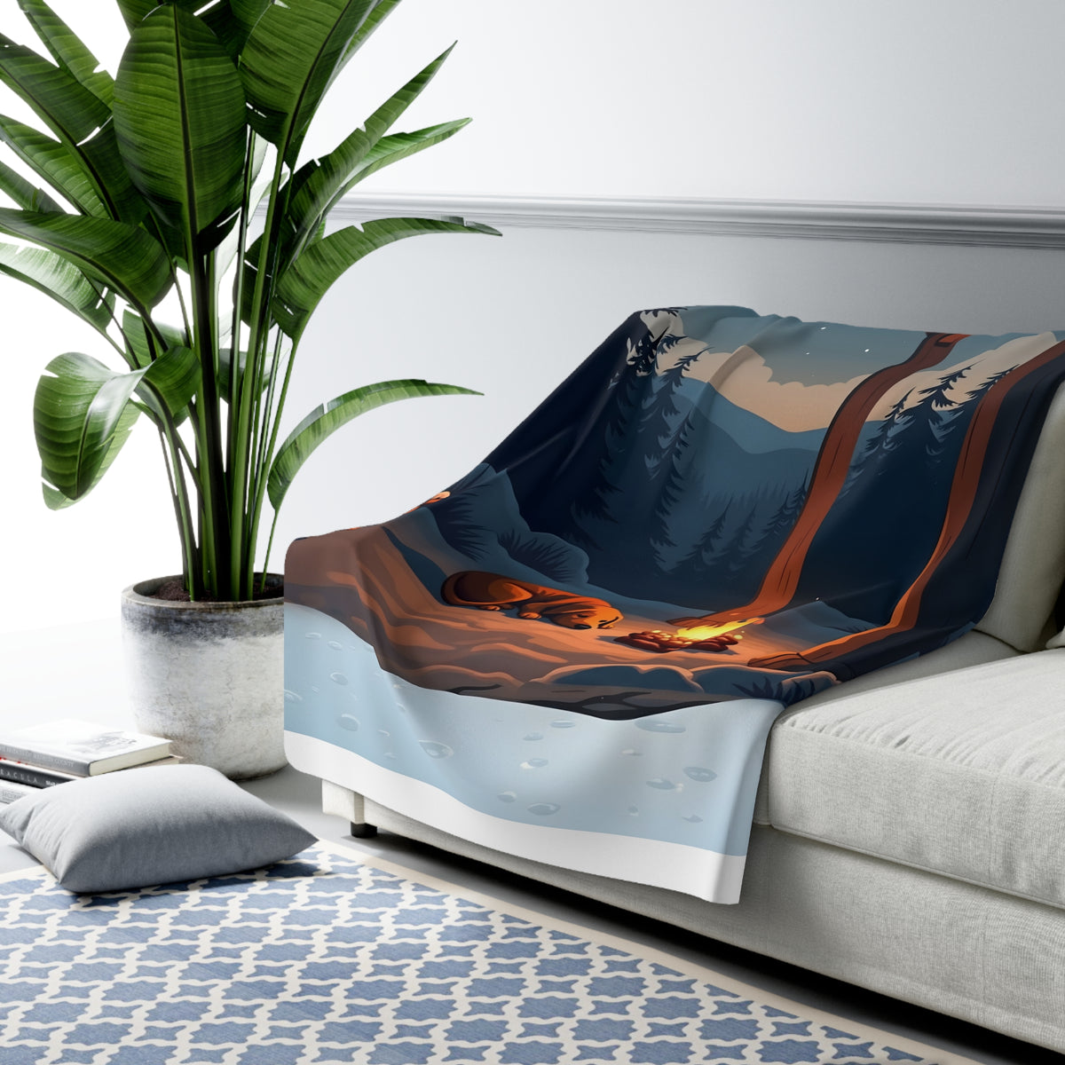 Sleeping Dog by the Fire Sherpa Throw Blanket - Cozy Cabin Porch Close-Up, Dog Lover Gift, Winter Cabin Throw