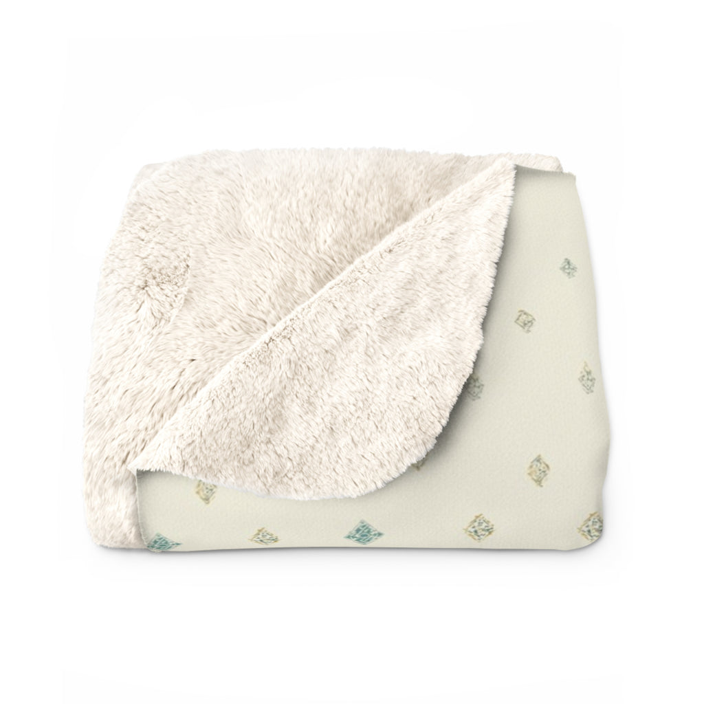 Soft Diamond Grid Sherpa Throw Blanket - Hand-Block Look in Sage & Dusty Rose - Mossbridge