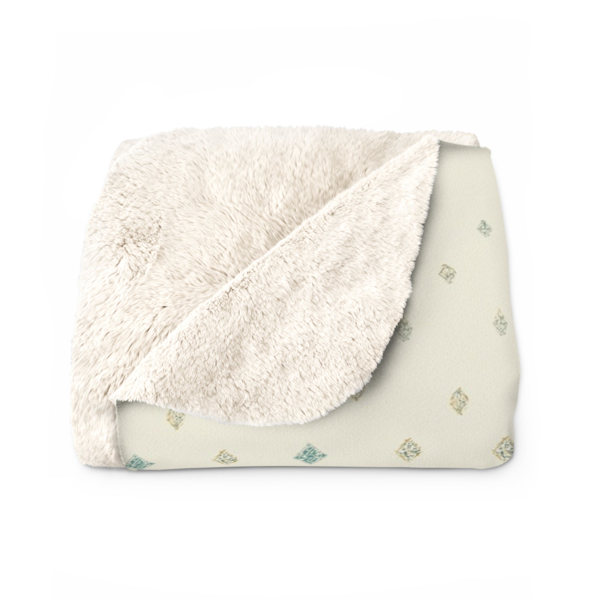 Soft Diamond Grid Sherpa Throw Blanket - Hand-Block Look in Sage & Dusty Rose - Mossbridge