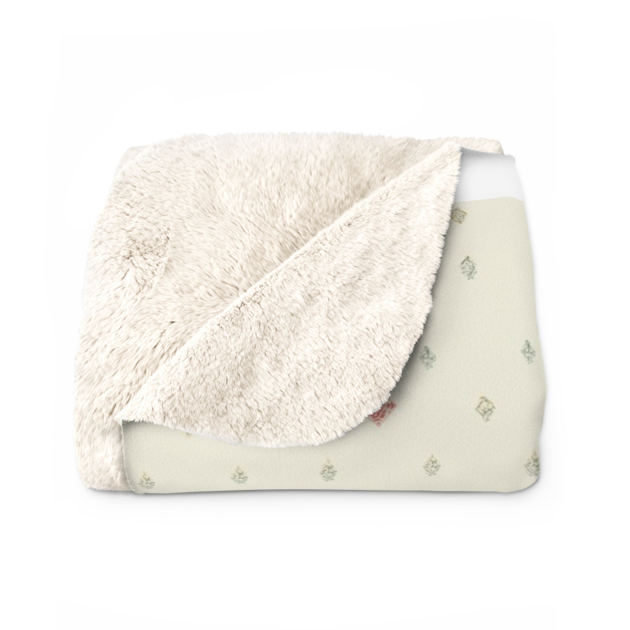 Soft Diamond Grid Sherpa Throw Blanket - Hand-Block Look in Sage & Dusty Rose - Mossbridge