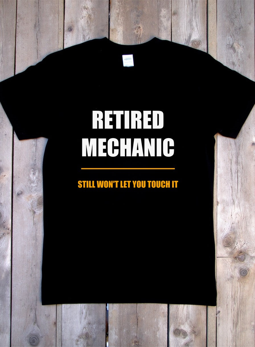Retired Mechanic Shirt — flat lay photo