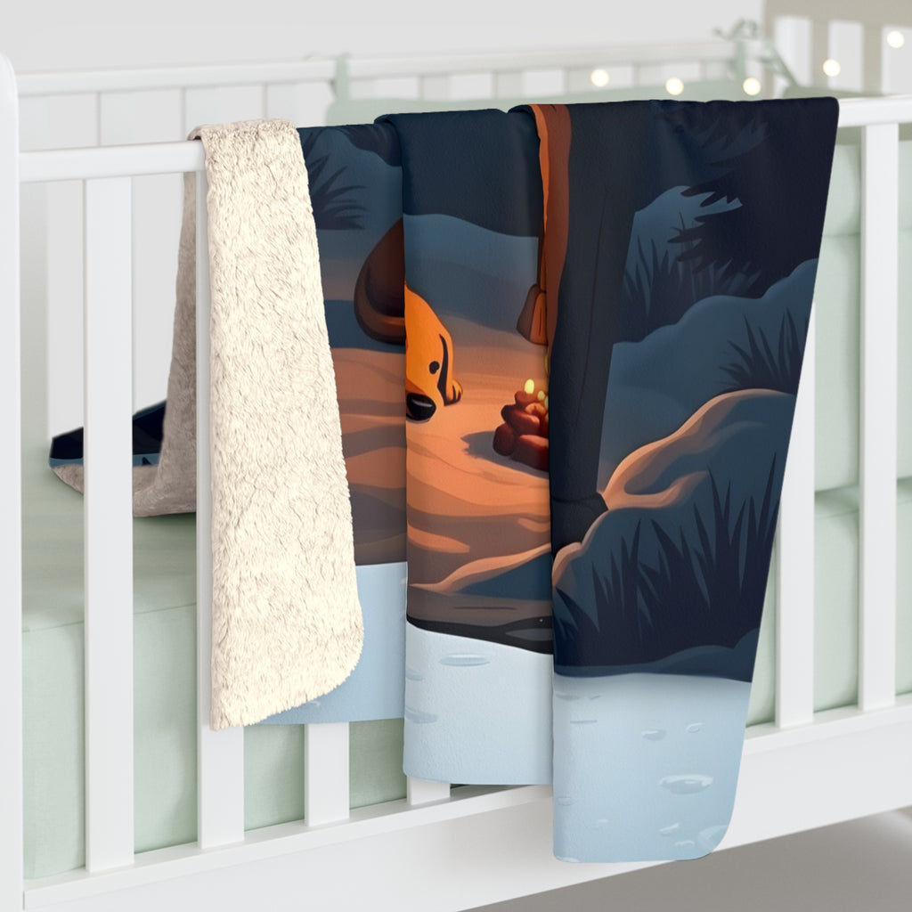 Sleeping Dog by the Fire Sherpa Throw Blanket - Cozy Cabin Porch Close-Up, Dog Lover Gift, Winter Cabin Throw