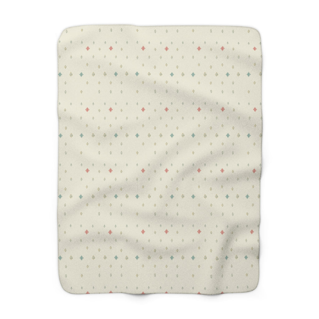 Soft Diamond Grid Sherpa Throw Blanket - Hand-Block Look in Sage & Dusty Rose - Mossbridge