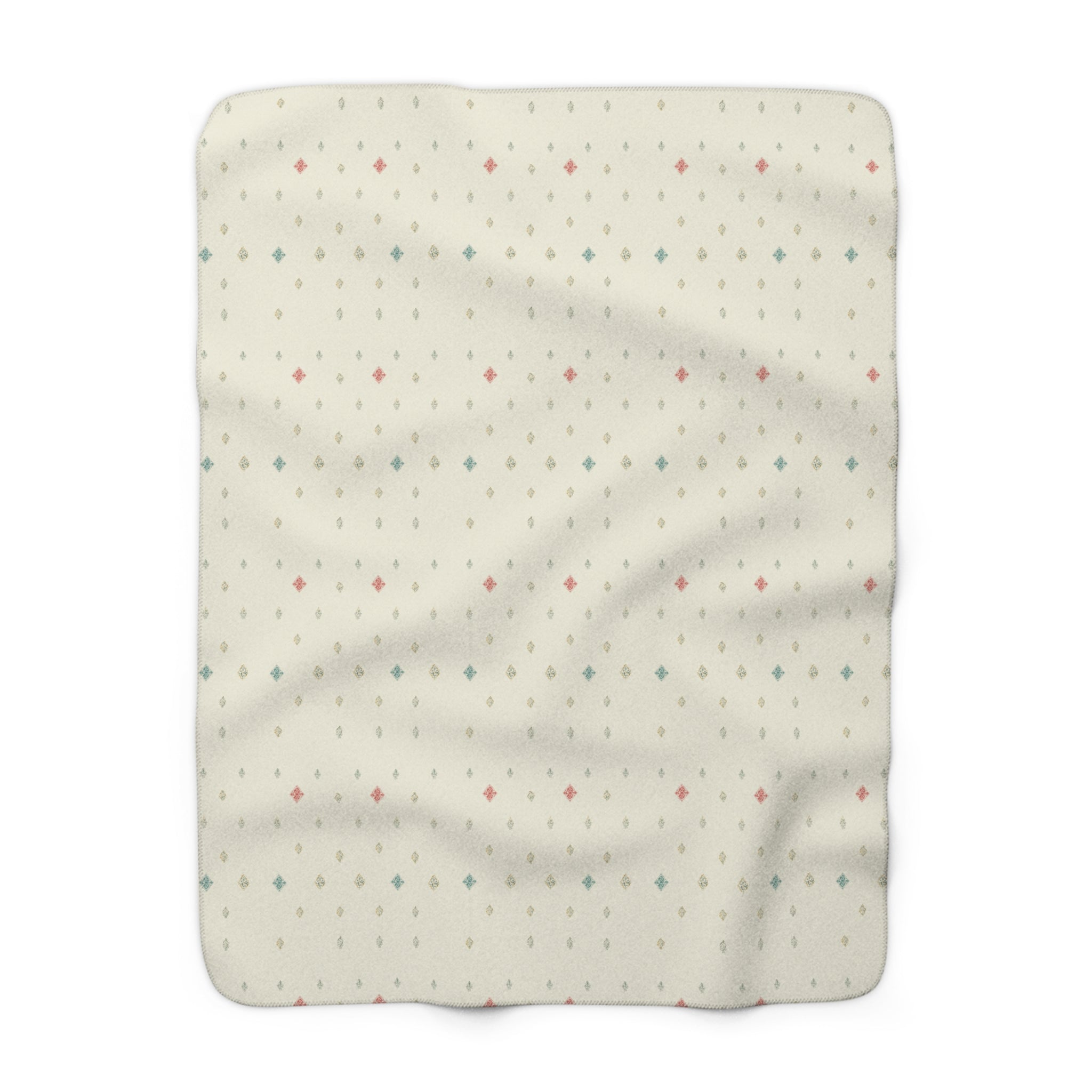 Soft Diamond Grid Sherpa Throw Blanket - Hand-Block Look in Sage & Dusty Rose - Mossbridge