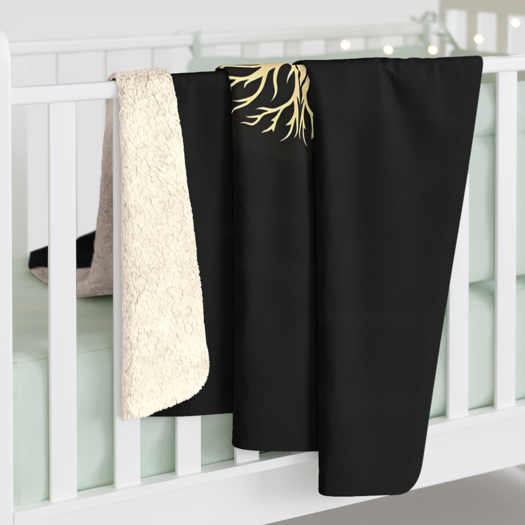 Gold Tree of Life Line Art Sherpa Throw Blanket - Minimalist Boho Decor, Cozy Fleece Gift