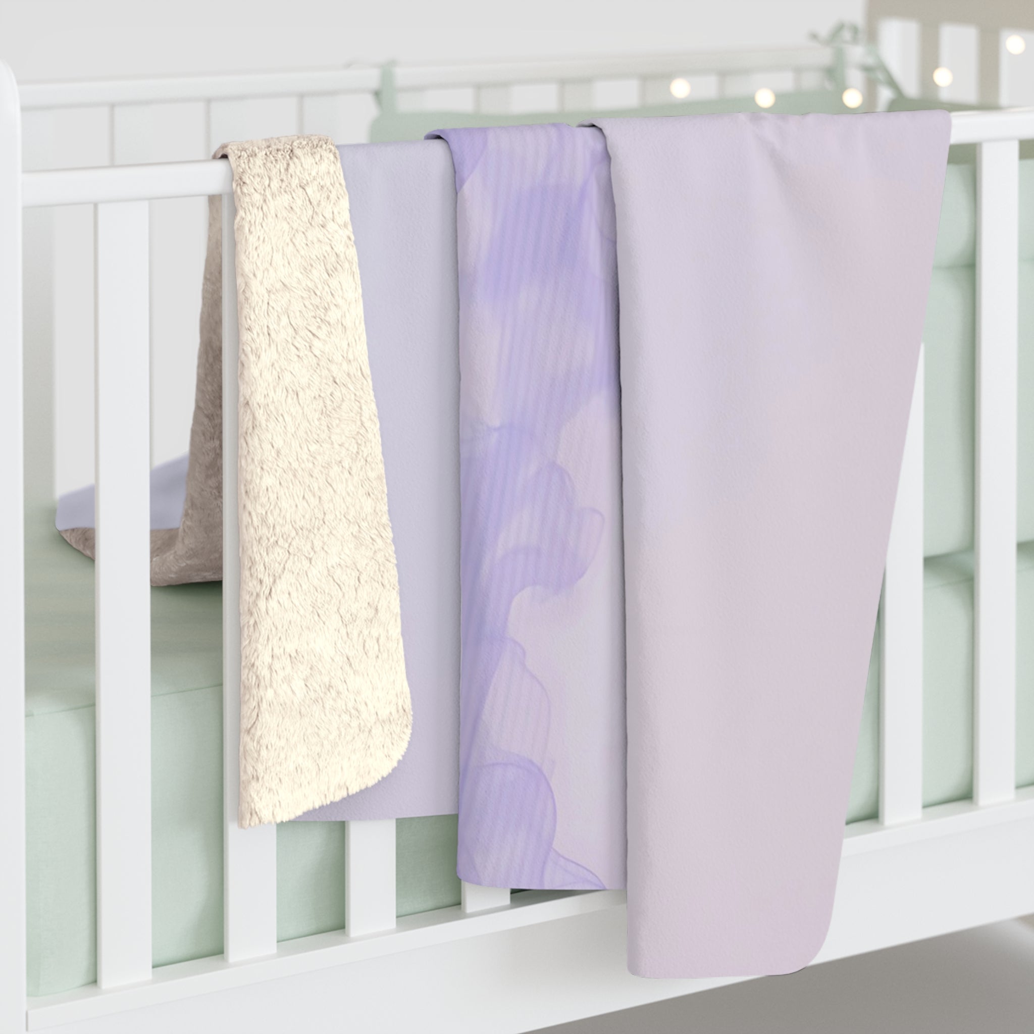 Lavender Smoke Sherpa Throw Blanket - Soft Purple Abstract Wisp on Pale Lilac, Modern Minimalist Decor