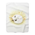Sleeping Fox Sherpa Throw Blanket - Watercolor White Fox in Wildflowers, Soft Woodland Nursery & Nature Decor Gift