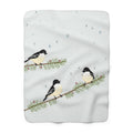 Winter Chickadees Sherpa Throw Blanket - Birds on Snowy Pine Branches with Berries