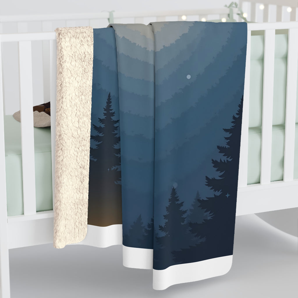 Sleeping Dog by the Campfire Sherpa Throw Blanket - Cozy Cabin Porch at Night, Dog Lover Gift, Winter Cabin Decor