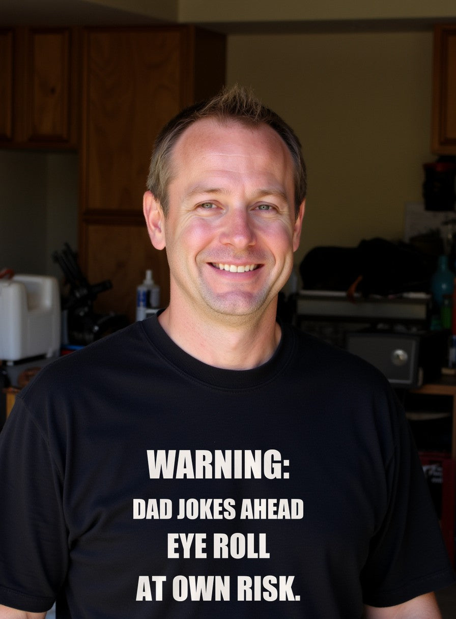 Warning Dad Jokes Ahead Shirt — worn lifestyle photo