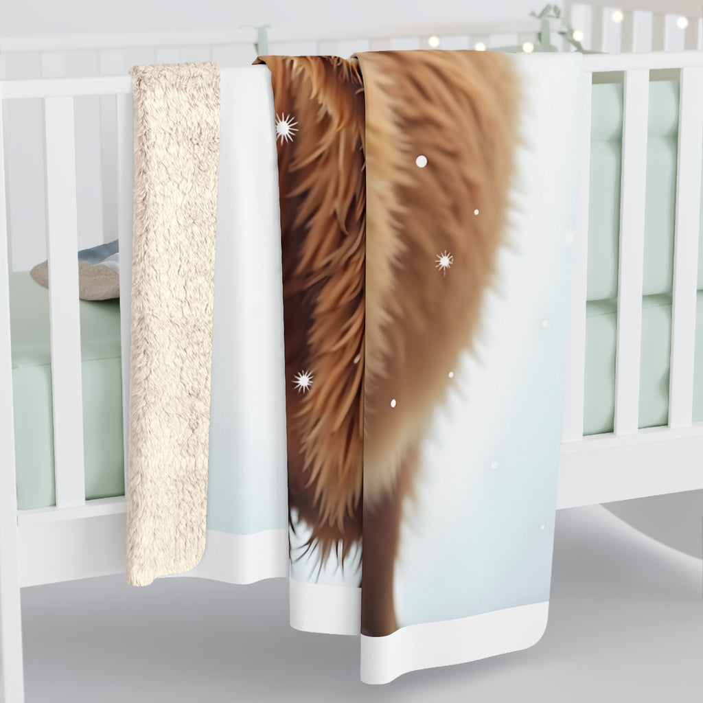 Highland Cow Winter Sherpa Throw Blanket - Shaggy Cow in Falling Snow