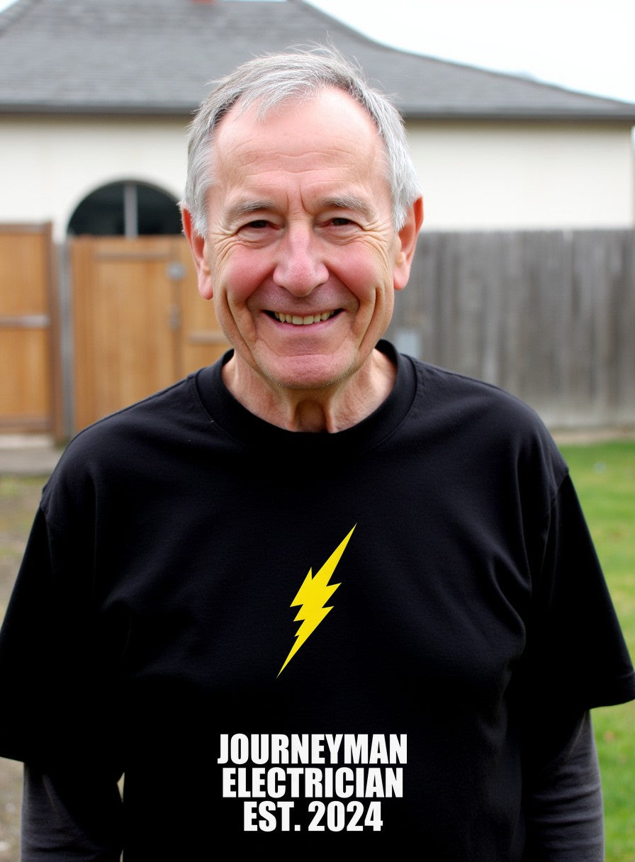 Journeyman Electrician Est 2024 Shirt — worn lifestyle photo