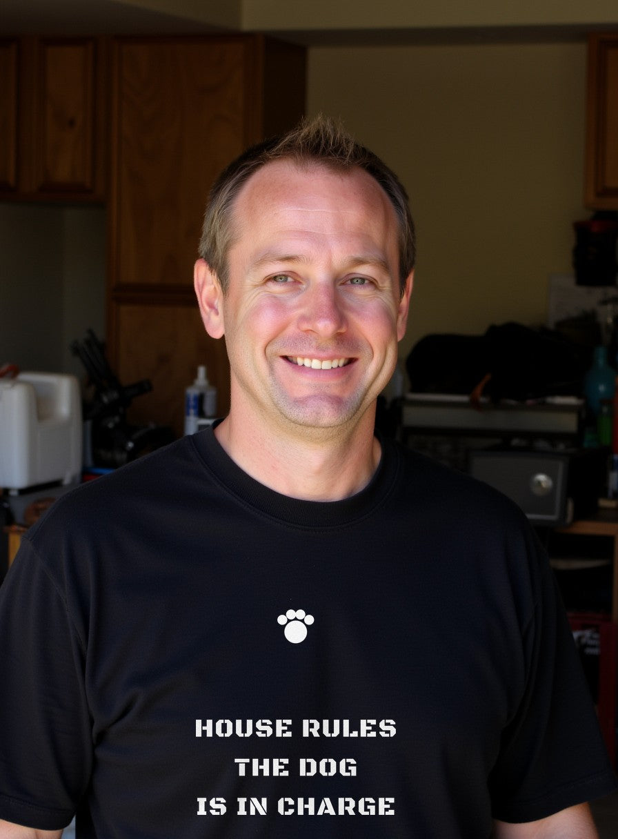 House Rules The Dog Is In Charge Shirt — worn lifestyle photo