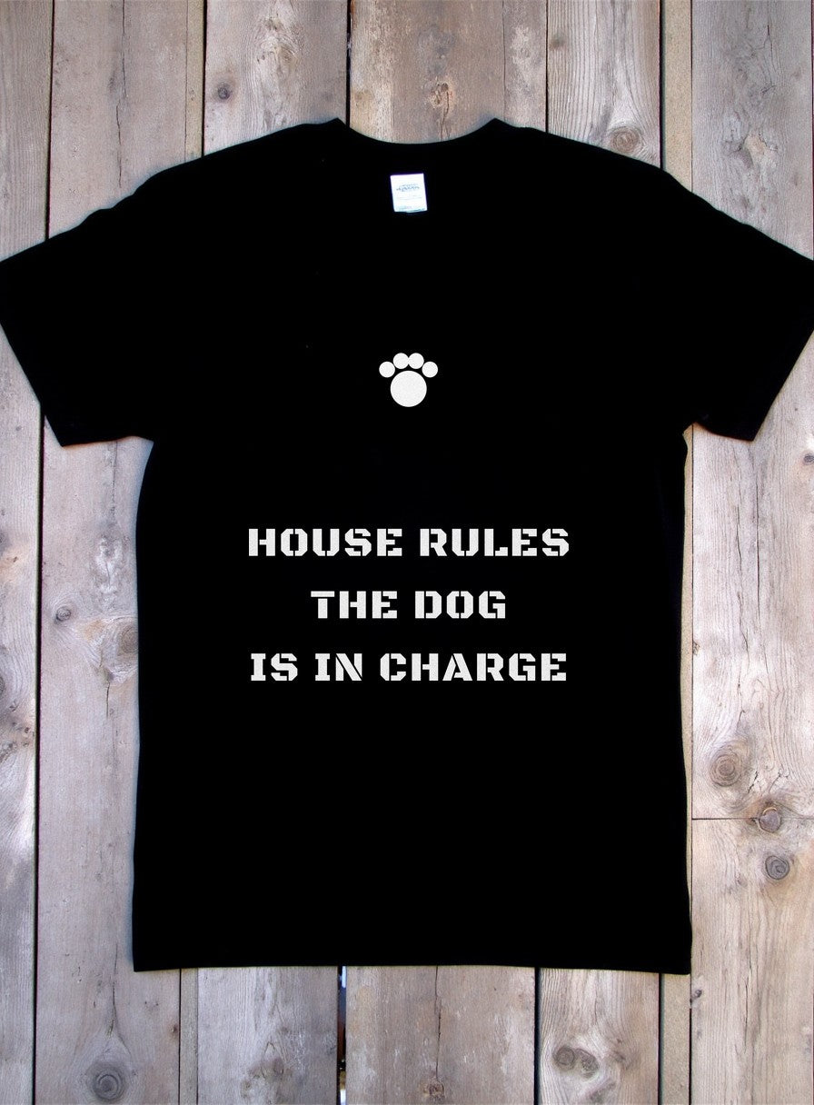 House Rules The Dog Is In Charge Shirt — flat lay photo