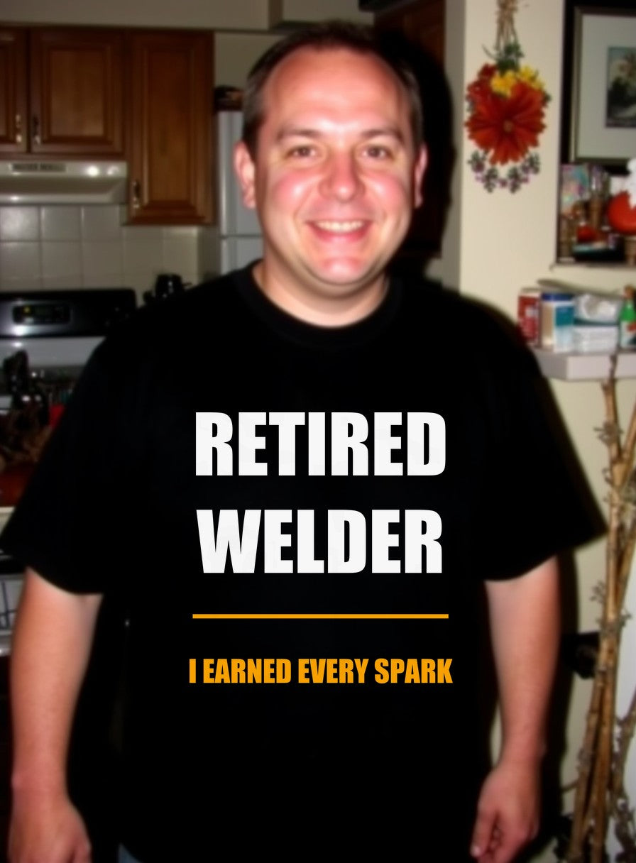 I Earned Every Spark Shirt, Retired Welder Father's Day Gift, Bella Canvas Tradesman Tee — worn lifestyle photo