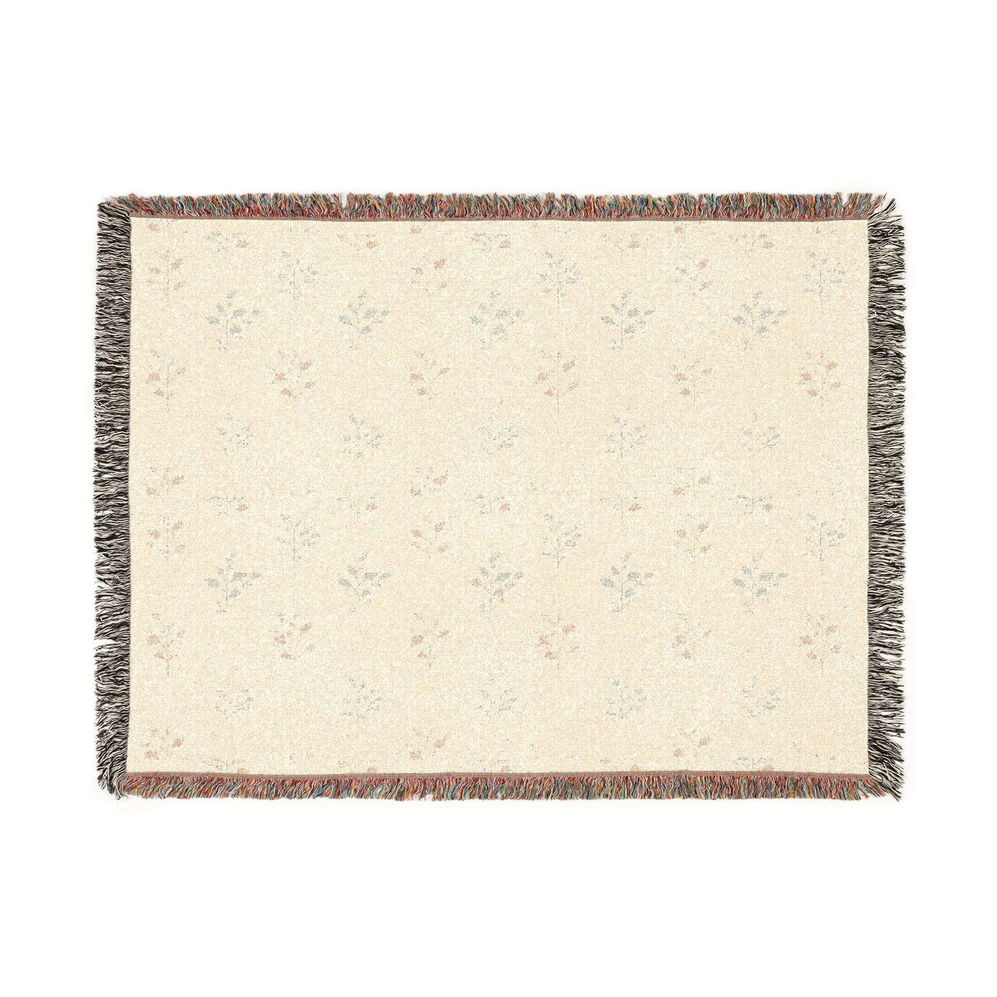 Fern & Seedhead Woven Throw Blanket - Jacquard Woven Botanical, Patina Blue & Terracotta - Mossbridge