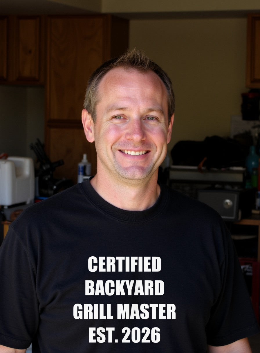Certified Backyard Grill Master Est 2026 Shirt — worn lifestyle photo