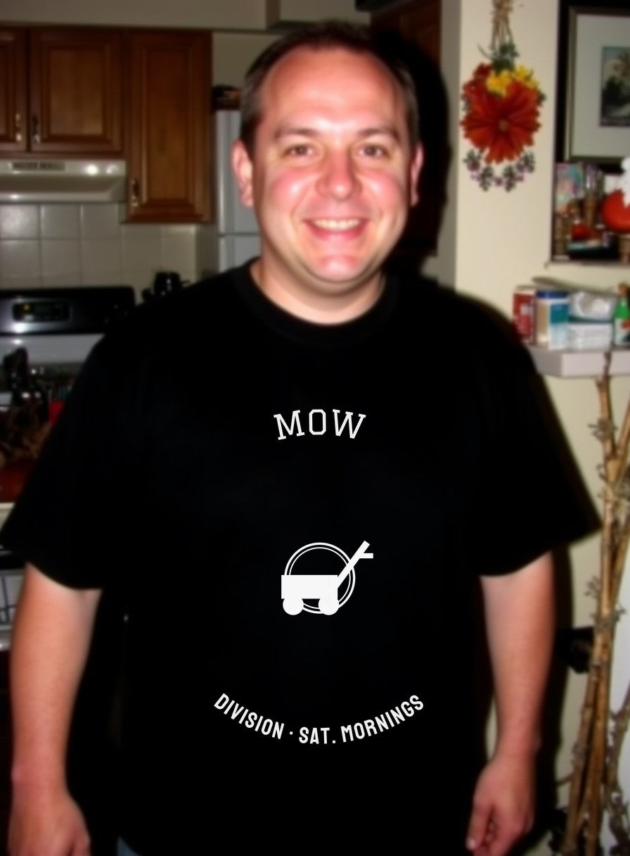 Mow Division Varsity Shirt — worn lifestyle photo